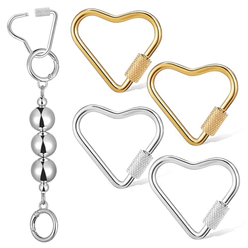 FONDOTIN 4Stücke Herzförmige Karabiner Karabinerhaken Mit Sicherheitsverriegelung Herz Schlüsselanhänger Clips Für DIY Schmuck Und Handtaschen von FONDOTIN