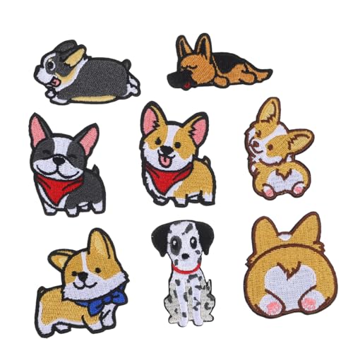 FONDOTIN 8Stücke Hundemotiv Stickerei Patches Zur Bekleidung Reparatur Aufkleber Mit Corgi Deutschem Schäferhund Und Bulldoggen Als Bekleidungszubehör von FONDOTIN