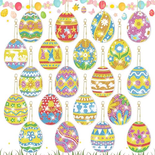 20 Stück Diamond Painting Ostern Basteln Set, Doppelseitige Diamant Painting Osterei Anhänger, DIY Diamond Painting Schlüsselanhänger Ostern Geschenke Kinder, Diamant Malerei Kits Frühling Deko (A) von FONDUO