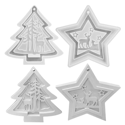 3D Weihnachtenanhänger Silikon Gießformen, DIY Silikon Giessformen Weihnachten Baum, Weihnachtsbaum Elch Silikonform Gießform, Silicone Mold für Schlüsselanhänger Seife Hängende Anhänger (2 Stück) von FONDUO