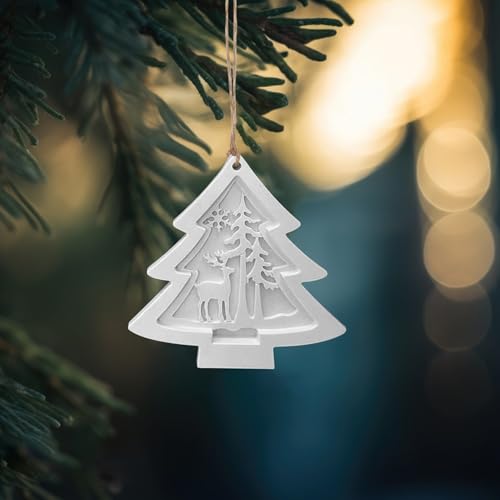 3D Weihnachtenanhänger Silikon Gießformen, DIY Silikon Giessformen Weihnachten Baum, Weihnachtsbaum Elch Silikonform Gießform, Silicone Mold für Schlüsselanhänger Seife Hängende Anhänger (A) von FONDUO