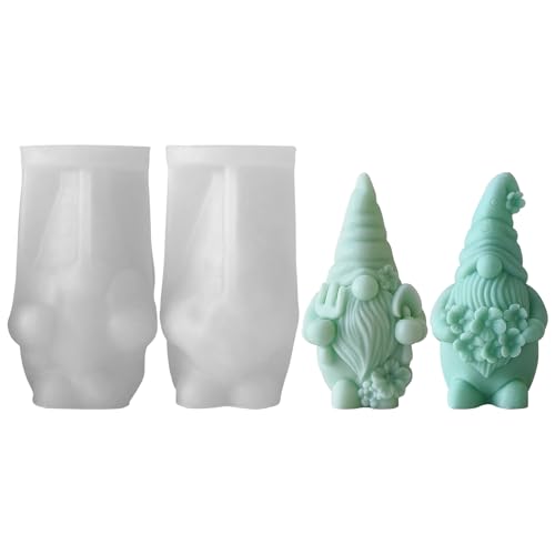 3D Wichtel Figuren Silikonform Weihnachten DIY Gartenzwerge Silikon Gießformen Wichtel Kerzenhalter Gießformen Wichtel Silikonformen Wichtel Gießform Silicone Mold für Backen Seife (2 Stück) von FONDUO