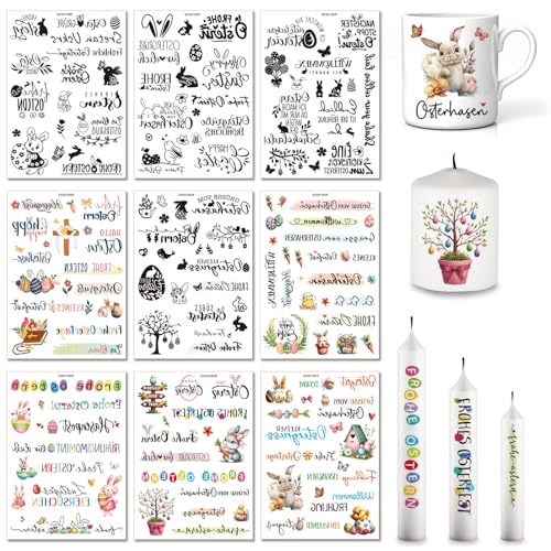 9 PCS Kerzentattoos Wassertransferdruck Ostern, Wasserschiebefolie Kerzen Tattoo, Kerzen Aufkleber Ostern, Deko Ostern Kerzensticker, Osteraufkleber für Kerzen Tassen Geburtstag Geschenke (A) von FONDUO