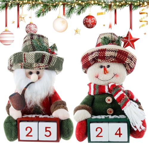 Adventskalender Kisten Holz, Weihnachts Countdown Kalender mit Holz Würfel, Weihnachtskalender Tischdeko, Weihnachten Holzfiguren Deko Countdown Kalender für Büro Hochzeits Ferien (2 Stück) von FONDUO