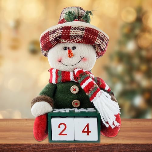 Adventskalender Kisten Holz, Weihnachts Countdown Kalender mit Holz Würfel, Weihnachtskalender Tischdeko, Weihnachten Holzfiguren Deko Countdown Kalender für Büro Hochzeits Ferien (Schneemann) von FONDUO