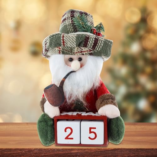 Adventskalender Kisten Holz, Weihnachts Countdown Kalender mit Holz Würfel, Weihnachtskalender Tischdeko, Weihnachten Holzfiguren Deko Countdown Kalender für Büro Hochzeits Ferien (Weihnachtsmann) von FONDUO