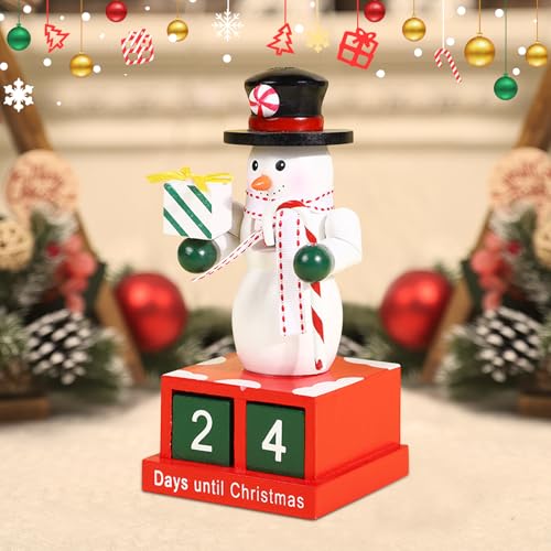 Countdown Kalender aus Holz mit Holzzahlen, Weihnachten Holzfiguren Kalender Ornamente, Weihnachtsdeko Adventskalender, Weihnachtskalender Tafel Deko für Tisch Geschenk (Schneemann) von FONDUO