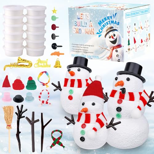 DIY lufttrocknend Modelliermasse Schneemann, Knete Set Kinder mit 67 Pcs Schmuckzubehör und 12Pcs Weiß Ton, Polymer Clay, Weihnachten Selbsttrocknender Ton, Kinderknete, Lufthärtend von FONDUO