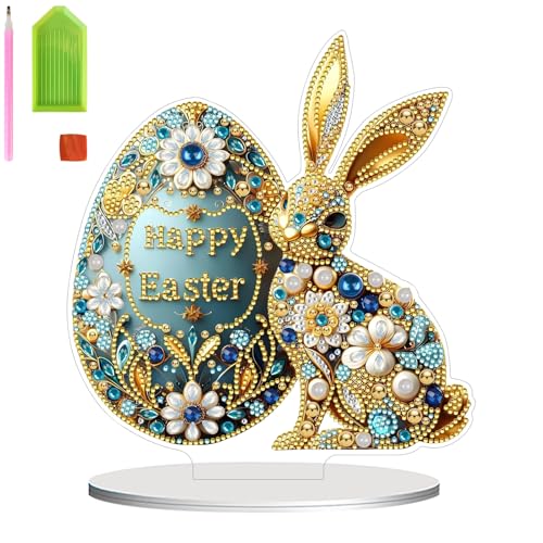 Diamond Painting Tischdeko für Ostern, Doppelseitig Diamond Painting, Ostern Hase Diamant Malerei Bastelset, Frühling Deko 5D Diamant Painting, Osterhasen Ornamente für Party Heimdekoration (B) von FONDUO