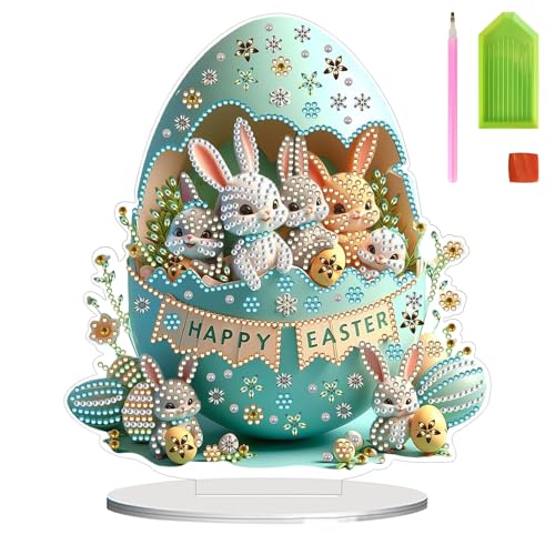 Doppelseitig Diamond Painting Ostern, 5D Diamond Painting Ornament für Tischdeko, Malerei Kits DIY Osterhase und Ostereier Diamant Painting, Diamant Painting Geschenk für Ostern Frühling Deko (A) von FONDUO