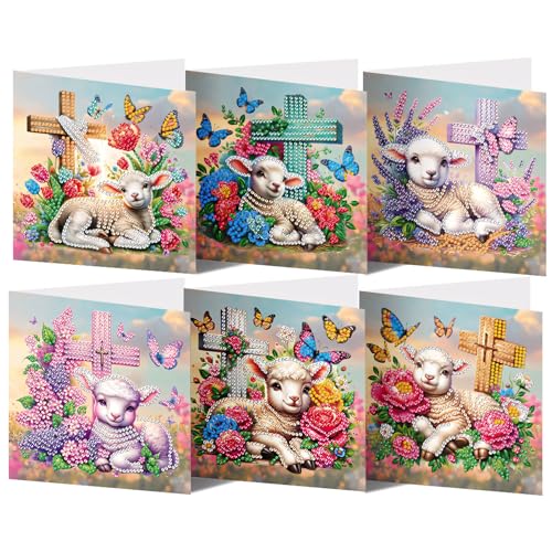 FONDUO 6 Stück DIY Diamond Painting Karte Ostern Diamond Painting Grußkarten Osterhase Osterdeko Diamond Painting Geburtstagskarten Ostern Basteln Geschenk Osterkarten für Erwachsene Kinder (D) von FONDUO