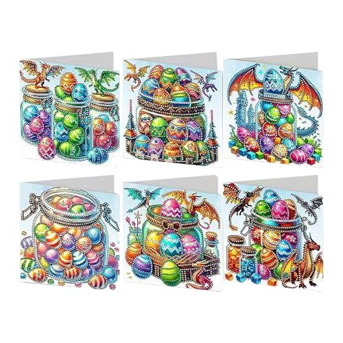 FONDUO 6 Stück DIY Diamond Painting Ostern Grußkarten Osterkarten Osterhase Diamond Painting Karten Ostern Geburtstagskarten Geschenk für Erwachsene Kinder Osterdekorationen (B) von FONDUO