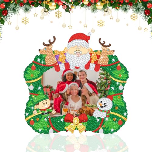 FONDUO Weihnachts DIY Diamond Painting Fotorahmen Deko, Weihnachtsdeko Bilderrahmen,Diamant Photo Frame Ornamente, Fotorahmen Tischdekoration für Weihnachten Geschenke (A) von FONDUO