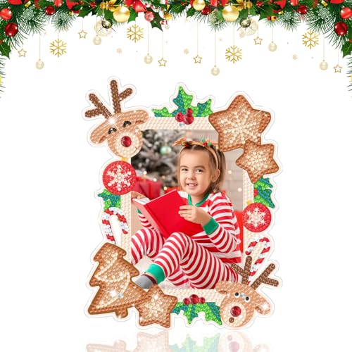 FONDUO Weihnachts DIY Diamond Painting Fotorahmen Deko, Weihnachtsdeko Bilderrahmen,Diamant Photo Frame Ornamente, Fotorahmen Tischdekoration für Weihnachten Geschenke (B) von FONDUO