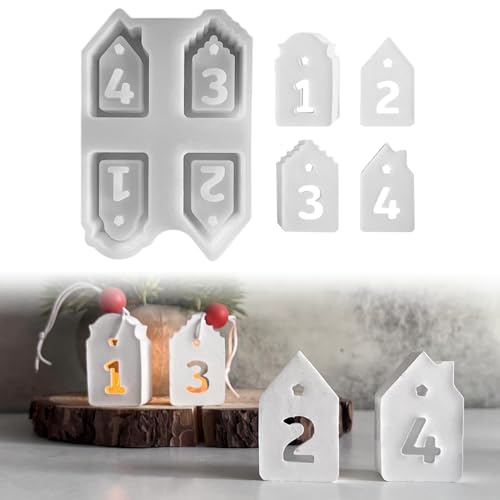 Mini Silikonform Haus mit Zahlen 1-4, Silikonformen Gießformen Häuser, Silikon Gießform Zahlen Haus, Silikonform Advent Einschieber Gießformen von FONDUO