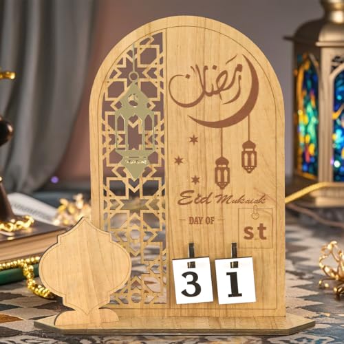 Ramadan Deko Kalender, Eid Mubarak Adventskalender 2025, Ramadan Tischdekoration Holz, Ramadankalender Ornamente, Muslimische Deko Countdown Kalender für Zuhause Basteln (A) von FONDUO