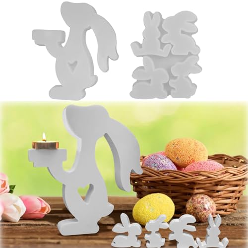 Silikonformen Gießformen Ostern, Silikonform Kerzenhalter Silikon Gießform Ostern Tischdeko Gipsformen zum Gießen Ostern Hase Epoxidharz Formen Giessformen Silikon Ostern für Heimdekoration (A+B) von FONDUO