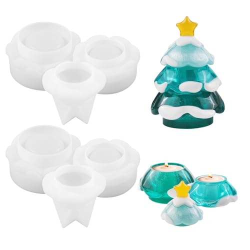 Weihnachtsbaum Silikonformen Deko 3D Silikon Gießformen, 3 in 1 Weihnachten Resin Mould, Silikonform Kerzenhalter, Silicone Candle Mould für Beton, Zement, Handgefertigte Heimdekoration (2 Stück) von FONDUO