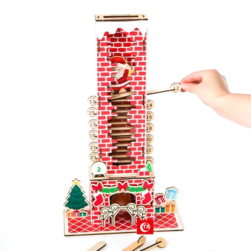 Adventskalender Holz Kamin 2024, Santa Climbing Schornstein, Weihnachtskalender Tafel Deko, Weihnachtsdeko Weihnachtsmann für Geburtstage Party Home Tisch Deko Geschenk von FONDUO