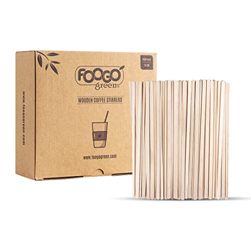 FOOGO Green 500 Stück Holzrührstäbchen, 14 cm / 5,5 Zoll Normale Rührstäbchen, Cocktailrührstäbchen, Holzstäbchen für Bastelarbeiten, Heißgetränke, umweltfreundlich und stabil von FOOGO Green