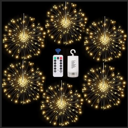 FOOING 6 Stück Feuerwerk Lichterkette 200LED,Feuerwerk Lichterketten Licht Weihnachtslicht mit Fernbedienung Batteriebetrieben Außen Innen,Weihnachten weihnachtsbeleuchtung deko von FOOING