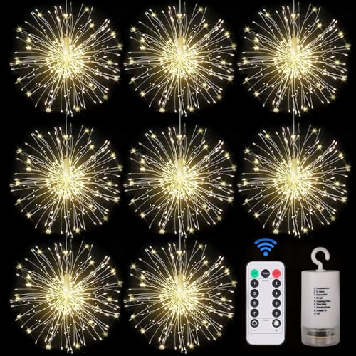 FOOING Feuerwerk Lichterkette 120LED,Feuerwerk Lichterketten Licht Weihnachtslicht mit Fernbedienung 8 Stück Batteriebetrieben Außen Innen,Weihnachten weihnachtsbeleuchtung deko von FOOING