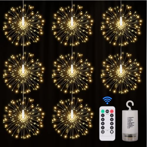 FOOING Feuerwerk Lichterkette 200LED,Feuerwerk Lichterketten Licht Weihnachtslicht mit Fernbedienung 8 Stück Batteriebetrieben Außen Innen,Weihnachten weihnachtsbeleuchtung deko von FOOING