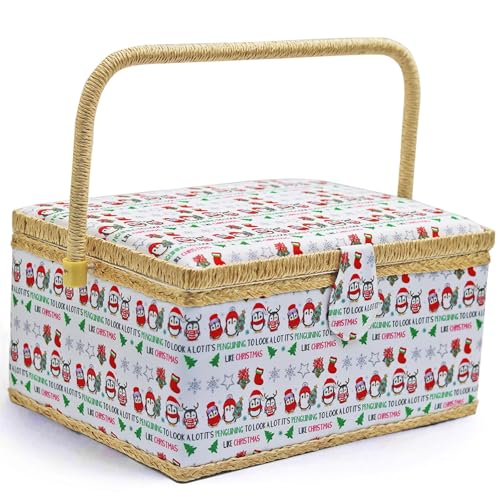 FOPUGT Nähkorb – Weihnachts-Nähkästchen mit großer Kapazität für Nähzubehör, Näh-Organizer-Box, Nähset, Aufbewahrung, Weihnachtsgeschenk für Nähhandwerksliebhaber (Weihnachtspinguin, groß) von FOPUGT