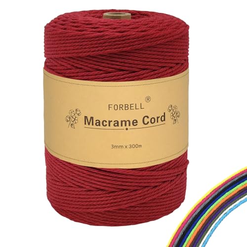 FORBELL Makramee Garn, 3mm x 300m Premium Baumwollgarn, für DIY Handwerk (Bordeaux Rot) von FORBELL