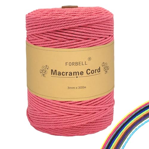 FORBELL Makramee Garn, 3mm x 300m Premium Baumwollgarn, DIY Handwerk (Rosa) von FORBELL