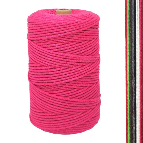 Makramee Garn, 2mm x 300m Premium Baumwollgarn, DIY Handwerk (Rosenrot (2mm)) von FORBELL