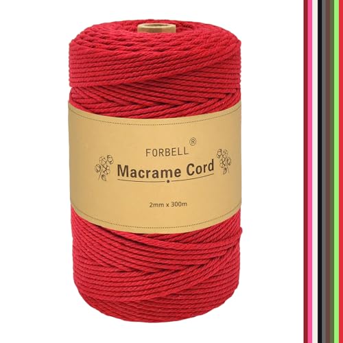 Makramee Garn, 2mm x 300m Premium Baumwollgarn, DIY Handwerk (Rot (2mm x 300M)) von FORBELL