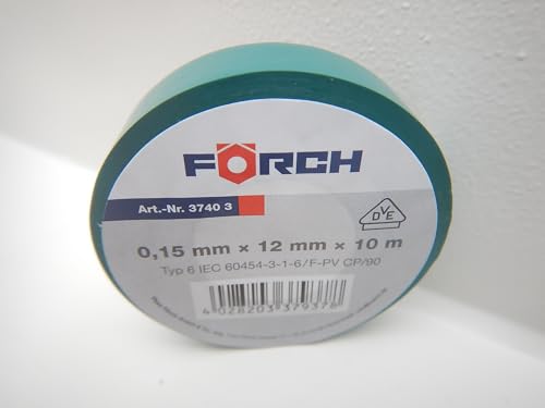 FORCH 12mm ISOLIERBAND PVC KLEBEBAND ISOBAND ELEKTRO ELEKTRIKER KFZ LITZE 10m (Grün) von FORCH