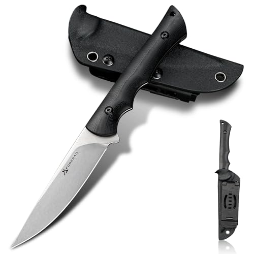 FORESAIL Outdoor Messer klein DC53 Stahl Full Tang Survival Messer mit Kydex Scheide, 21.4 cm Gürtelmesser Feststehende Klinge mit G10-Griff, ideal für EDC, Wandern. (Grau Stonewashed Blade) von FORESAIL