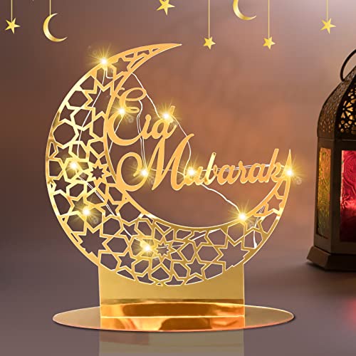 FORMIZON EID Mubarak Dekor, Gold Acryl Tischdeko Ramadan, Mondstern Ramadan Dekoration mit LED Islamischer Muslimischer, Muslimisches Festival Islamisches Dekor für Home Party Supplies (5) von FORMIZON