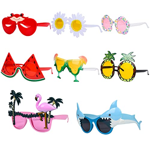 FORMIZON Party Brille, 8 Stück Lustige Brille Sonnenbrille, Party Sonnenbrille, Hawaiian Tropical Brille Kostüm Party Sonnenbrille für Strand Thema Dekoration, Sommerparty Photo Booth Requisiten von FORMIZON