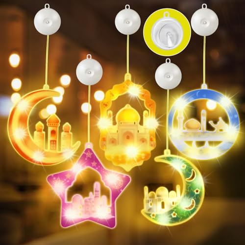 FORMIZON Ramadan Dekorative Fee Licht, LED Muslim Ramadan Lichter, mit Saugnäpfe, Islam Mubarak Dekoration Halbmond Nachtlicht, Eid Dekorationen für Ramadan Deko Party Geschenke (Ramadan Set A) von FORMIZON