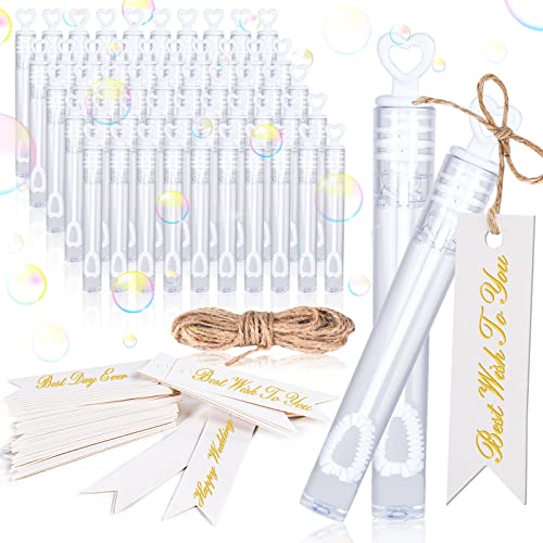 FORMIZON Seifenblasen Hochzeit Set, 50Pcs Mini Bubbles mit Herzgriff, Seifenblasen Spielzeug in weiß mit Sticker, befüllt Wedding Bubbles für Hochzeit Valentinstag Geburtstag Gastgeschenk (Anhänger) von FORMIZON