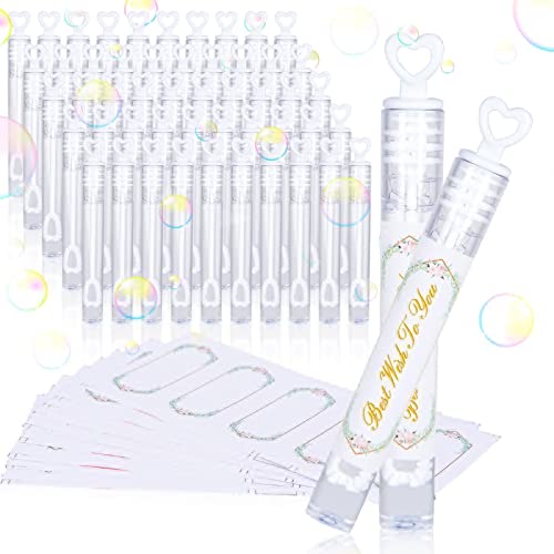 FORMIZON Seifenblasen Hochzeit Set, 50Pcs Mini Bubbles mit Herzgriff, Seifenblasen Spielzeug in weiß mit Sticker, befüllt Wedding Bubbles für Hochzeit Valentinstag Geburtstag Gastgeschenk (Aufkleber) von FORMIZON