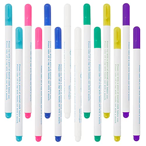 FOROREH 14Stück Markierstifte Wasserlöslicher Stift für Stoff, 7Farbe Trickmarker Verschwinden wasserlösliche Stoff löschbaren Stift Lederhandwerk Schneiderstift zum Quilten Schneiderei Nähen von FOROREH