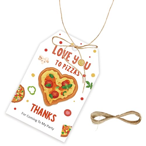 50 Stück Pizza-Dankeschön-Geschenkanhänger, Pizza-Geschenkanhänger mit Schnur für Essensreisen, Party, Love You to Pizza Thank You, Papieranhänger für Geburtstag/Pizza-Partygeschenke von FORSHEEP