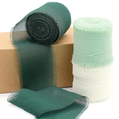 FORYNXHWIN Schleifenband 3 Farbe, 4cmx19,2M Chiffonband Geschenkband Schleifenband Fransenstoffband, Bänder-Set für Hochzeitseinladung, Brautstrauß, Dekoration, Geschenkverpackung,Schleifenherstellung von FORYNXHWIN