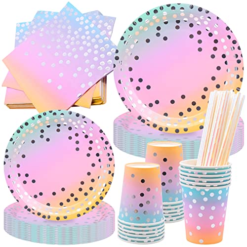 FORYNXHWIN 80 pcs Geburtstag Pappteller Set Mädchen, Geburtstag Party Geschir rosa, Wiederverwendbares Papier Besteck Set Dazu gehören Teller,Tasse,Servietten für Babydusche Geburtstag Hochzeit Party von FORYNXHWIN