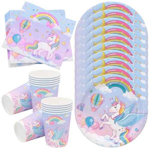 FORYNXHWIN 40 Stück Einhorn Partygeschirr Set, 10 Gäste Einhorn Geburtstag Geschirr Kit, Partyzubehör Deko Set für Kinder Geburtstags, Baby Shower, Hochzeit, Ostern von FORYNXHWIN