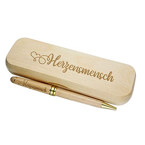 FORYOU24 Hochwertiger Kugelschreiber mit Gravur Herzensmensch in Geschenk-Schachtel aus Holz die Geschenkidee Stift graviert von FORYOU24