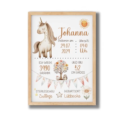 Poster Kinderzimmer GEBURTSTAFEL BOHO Friends Einhorn | Geburtsdaten Poster | Geburtsposter | Geburtsanzeige | Geburtsbild | personalisiertes Geschenk Geburt von FORYOU24