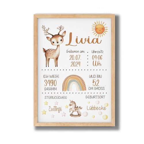 Poster Kinderzimmer GEBURTSTAFEL BOHO Friends Reh | Geburtsdaten Poster | Geburtsposter | Geburtsanzeige | Geburtsbild | personalisiertes Geschenk Geburt von FORYOU24