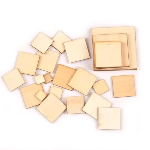 Natürliche Holzscheiben, quadratische Form, Holzscheiben für Scrapbooking, Heimdekoration, handgefertigt, Handwerk, natürliche Holzornamente, Mix 10–50 mm, 50 Stück von FOSANGNANTU