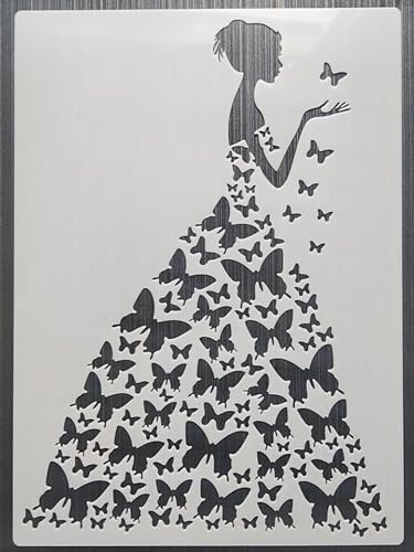 Schablonen zum Malen, 21 x 29 cm, Motiv: Schönheit Frau und Schmetterling, wiederverwendbare Malvorlagen, Zeichenschablone zum Malen auf Holz, Wand, Möbel, Stil 8 von FOSANGNANTU