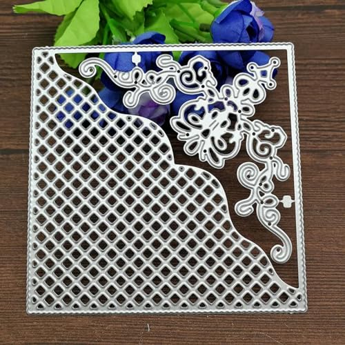 Stanzformen, Kartenherstellung, 10 x 10 cm, Gitterhintergrund, quadratischer Rahmen, Metall-Stanzformen für Scrapbooking, Papierkarten, Fotoalbum, dekorative Prägung von FOSANGNANTU